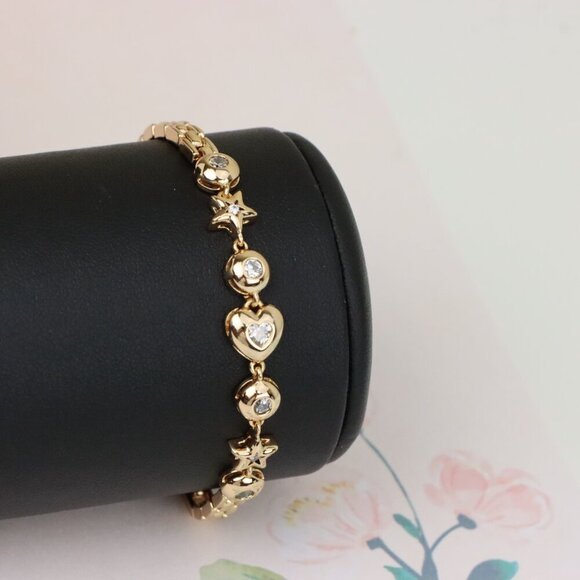 "Rose Gold Star & Heart Charm Bracelet with Crystal Accents, XPBL0942 - Picture 7 of 12